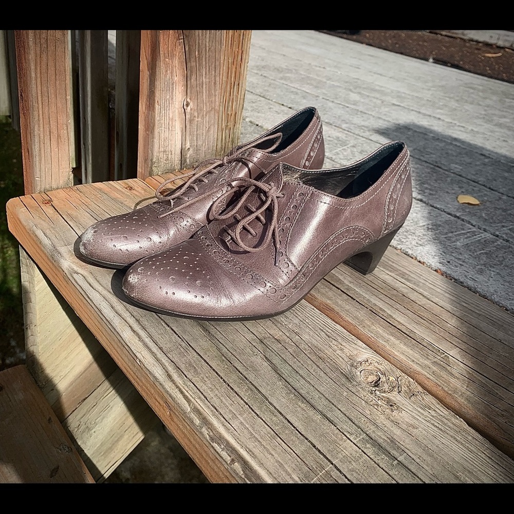 Taupe Oxford kitten heels